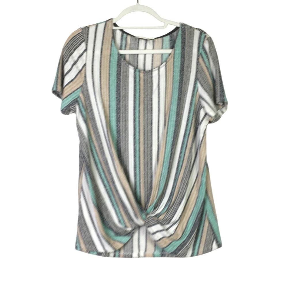 Another‎ Reason Striped Twist Front Top Multi Rib Knit